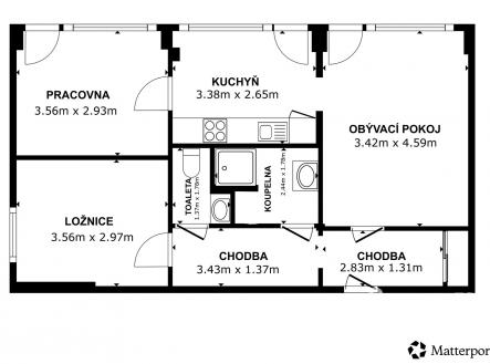 Půdorys. | Pronájem bytu, 3+1, 62 m²
