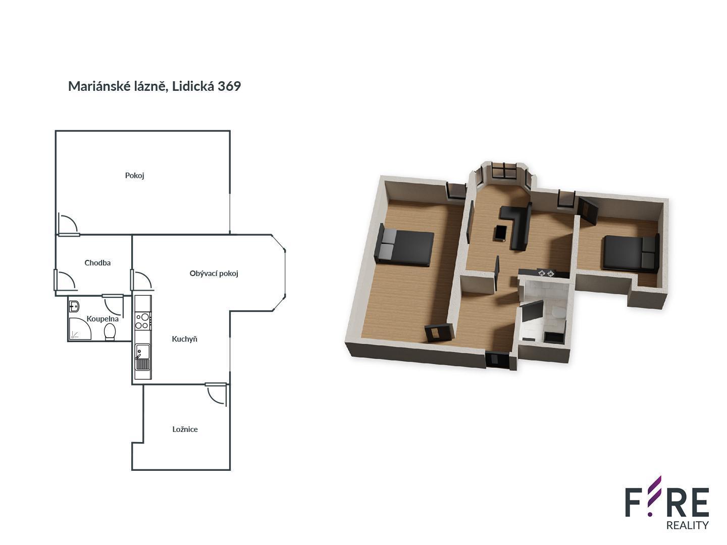 Pronájem byt 3 + kk, 55㎡|Karlovarský kraj, Cheb, Mariánské Lázně, Lidická 369/15, 35301