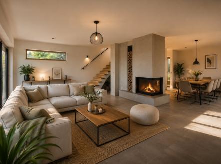 Hledáme souseda v Dobříši, obývací pokoj s terasou | Prodej - dům/vila, 165 m²