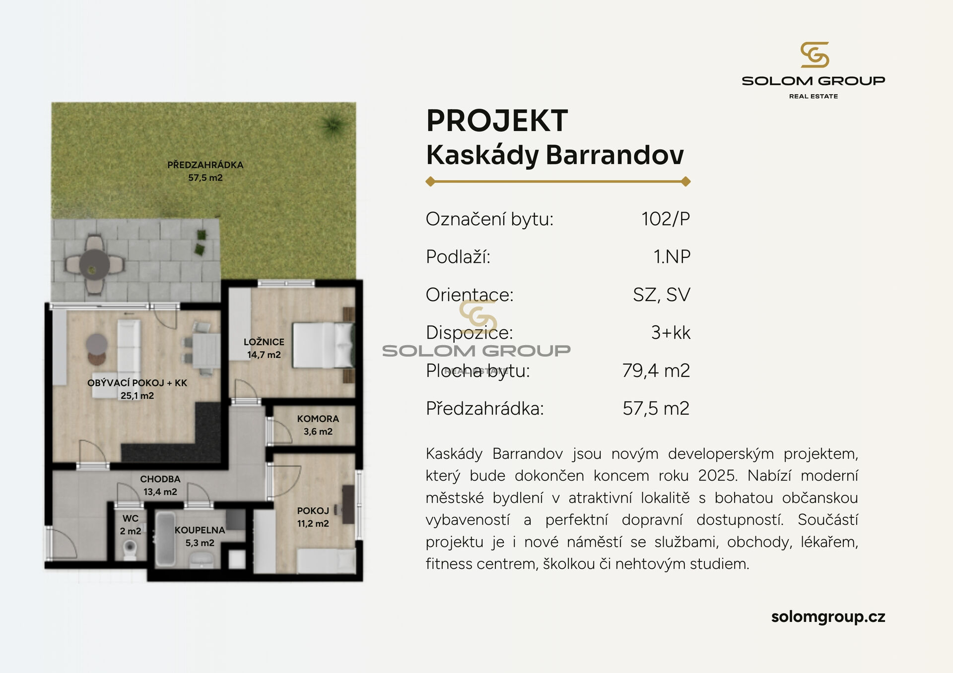 NOVÝ byt 3+kk/Terasa + předzahrádka + komora v bytě + sklepní kóje + parkovací stání. Barrandov.