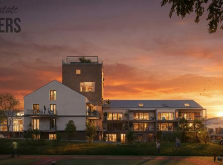 vizualizace dům z jihu západ slunce | Prodej bytu, 3+kk, 87 m²