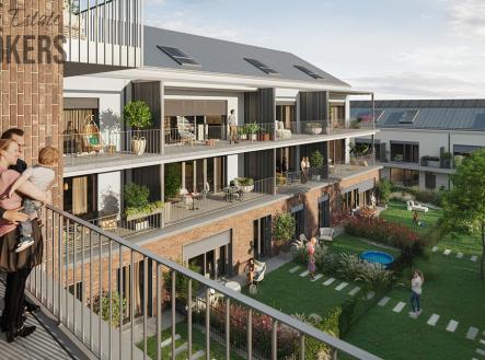 vizualizace vnitroblok den | Prodej bytu, 2+kk, 88 m²