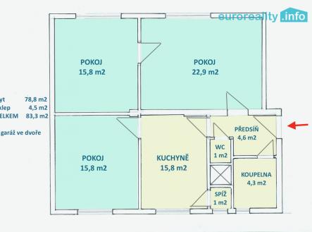plánek bytu | Prodej bytu, 3+1, 83 m²