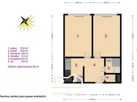 plánek | Prodej bytu, 2+1, 38 m²