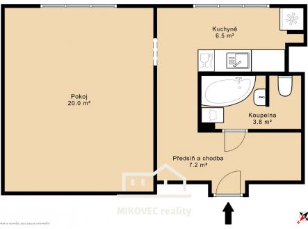 2D pudorys | Prodej bytu, 1+1, 43 m²