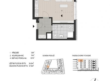 Katalogový list bytu | Prodej bytu, 1+kk, 37 m²