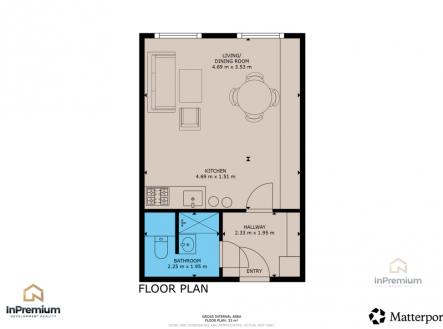 Půdorys bytu | Prodej bytu, 1+kk, 33 m²