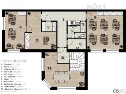 Pronájem - kanceláře, 45 m²
