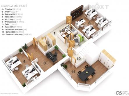 Pronájem - kanceláře, 45 m²