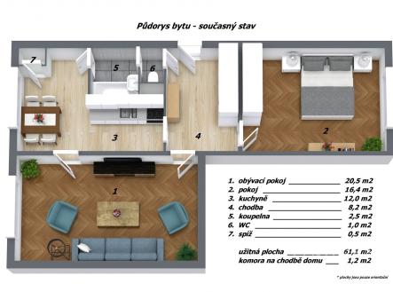 . | Prodej bytu, 2+1, 61 m²