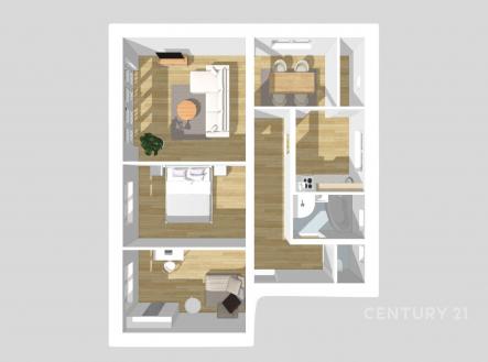 3D půdorys | Pronájem bytu, 3+1, 80 m²