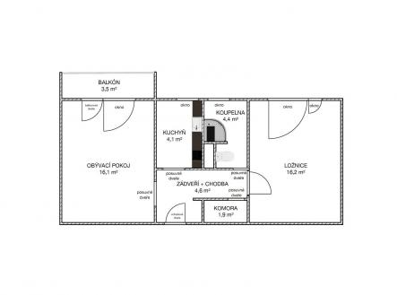 . | Prodej bytu, 2+1, 47 m²