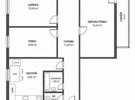 . | Pronájem bytu, 3+1, 66 m²