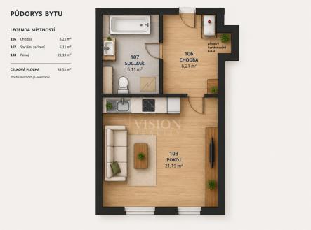 pudorys-1kk-pekny.png | Prodej bytu, 1+kk, 39 m²