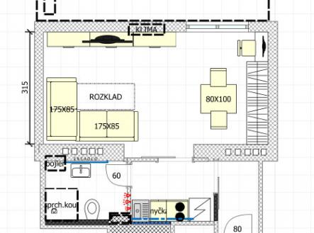 Půdorys | Pronájem bytu, 1+kk, 31 m²