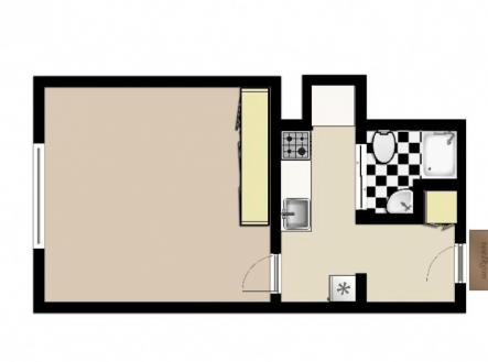 Půdorys | Pronájem bytu, 1+kk, 27 m²