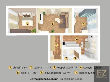pudorys-byt-pisek.png | Prodej bytu, 3+1, 65 m²