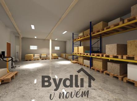 Vizualizace_ sklad 1_paletový systém | Prodej - obchodní prostor, 277 m²