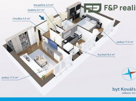 Pronájem bytu, 2+1, 52 m²
