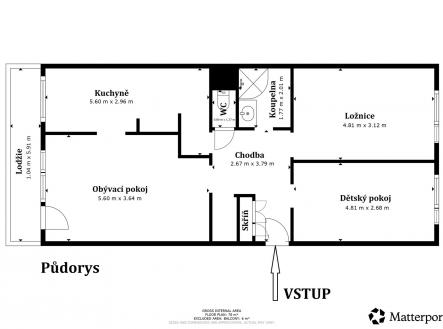 Půdorys bytu | Prodej bytu, 3+1, 75 m²