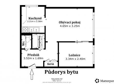 Půdorys bytu | Pronájem bytu, 2+kk, 40 m²