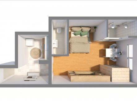 3D pudorys-5 | Prodej bytu, 1+1, 31 m²