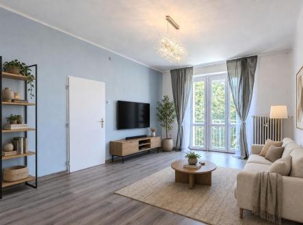 Vizualizace obývacího pokoje s vybavením | Prodej bytu, 2+1, 74 m²