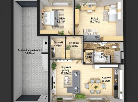 Nove Straseci_3+kk_1NP_pudorys.jpg | Prodej bytu, 3+kk, 98 m²