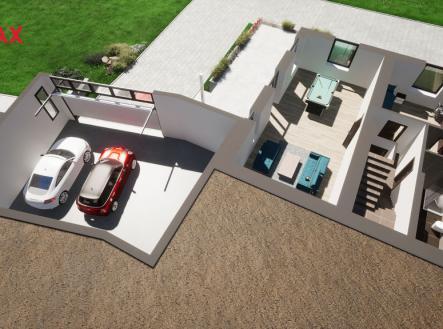 Vizualizace - 3D plánek 1. PP | Prodej - pozemek pro bydlení, 2 356 m²