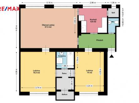 Plán bytu | Pronájem bytu, 3+1, 86 m²