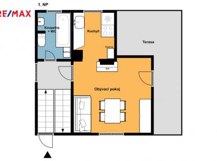 Plánek 1. NP | Prodej - chata/rekreační objekt, 93 m²