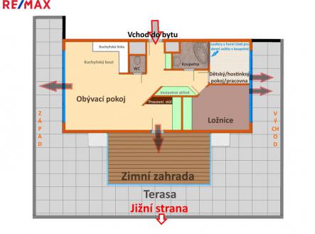 Plánek bytu i s terasou. | Pronájem bytu, 3+kk, 200 m²