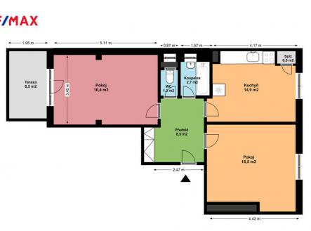 Plán bytu | Prodej bytu, 2+1, 69 m²