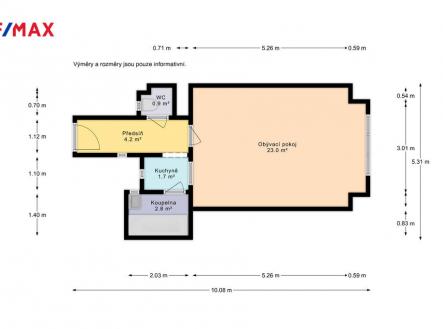 remax-zizka-pudorys-dlouha.jpg | Pronájem bytu, 1+kk, 32 m²