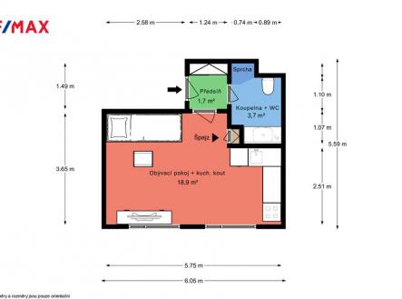 Plán bytu | Prodej bytu, 1+kk, 27 m²