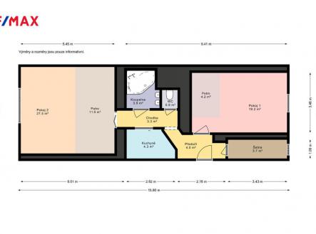 Plánek bytu | Pronájem bytu, 2+kk, 67 m²