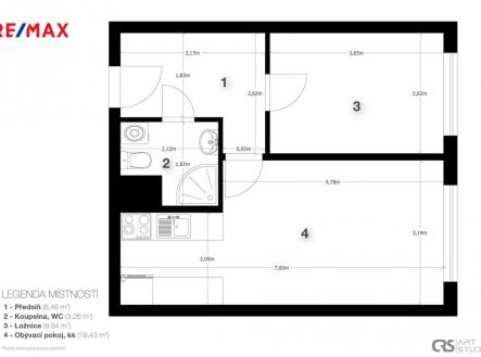 Půdorys | Pronájem bytu, 2+kk, 41 m²