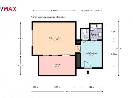 Plánek bytu | Pronájem bytu, 2+kk, 39 m²