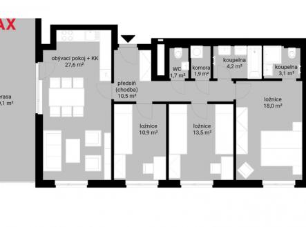 Plán bytu | Pronájem bytu, 4+kk, 95 m²