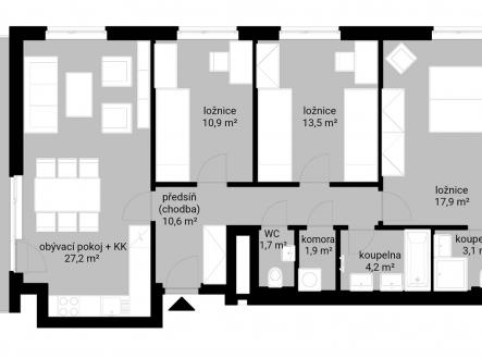 Plán bytu | Pronájem bytu, 4+kk, 95 m²