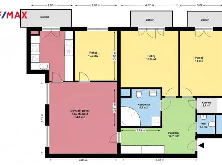Plán bytu | Prodej bytu, 4+kk, 103 m²