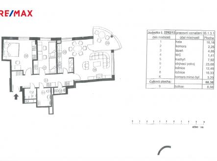plánek | Pronájem bytu, 3+kk, 100 m²