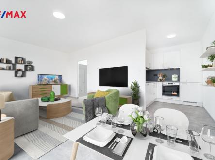 Vizualizace možného uspořádání | Pronájem bytu, 1+kk, 34 m²