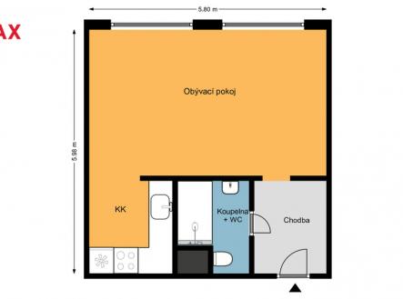 Plánek bytu | Pronájem bytu, 1+kk, 34 m²