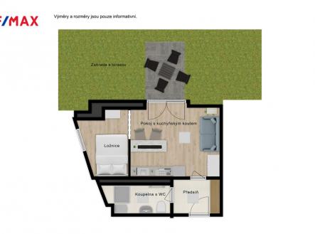Byt se zahradou | Pronájem bytu, 1+kk, 32 m²