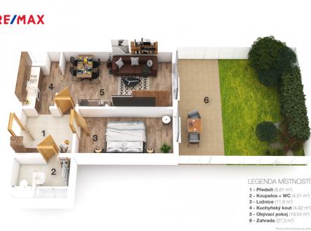Přádova plán bytu 3D | Prodej bytu, 2+kk, 64 m²