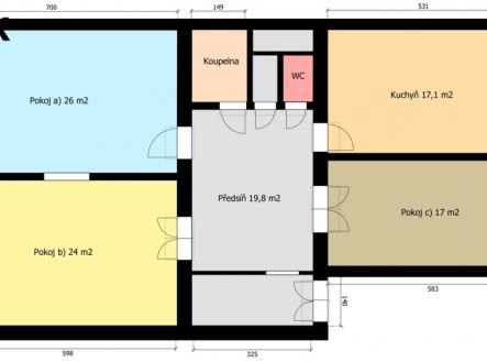 orientační plánek bytu | Prodej bytu, 3+1, 114 m²