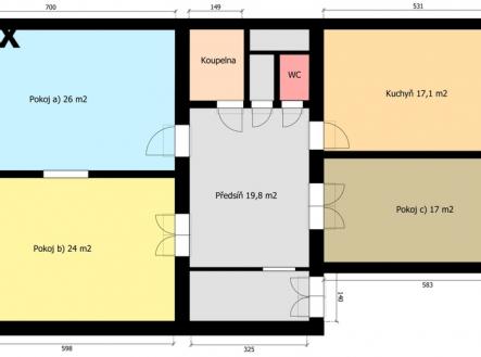orientační plánek bytu | Prodej bytu, 3+1, 114 m²