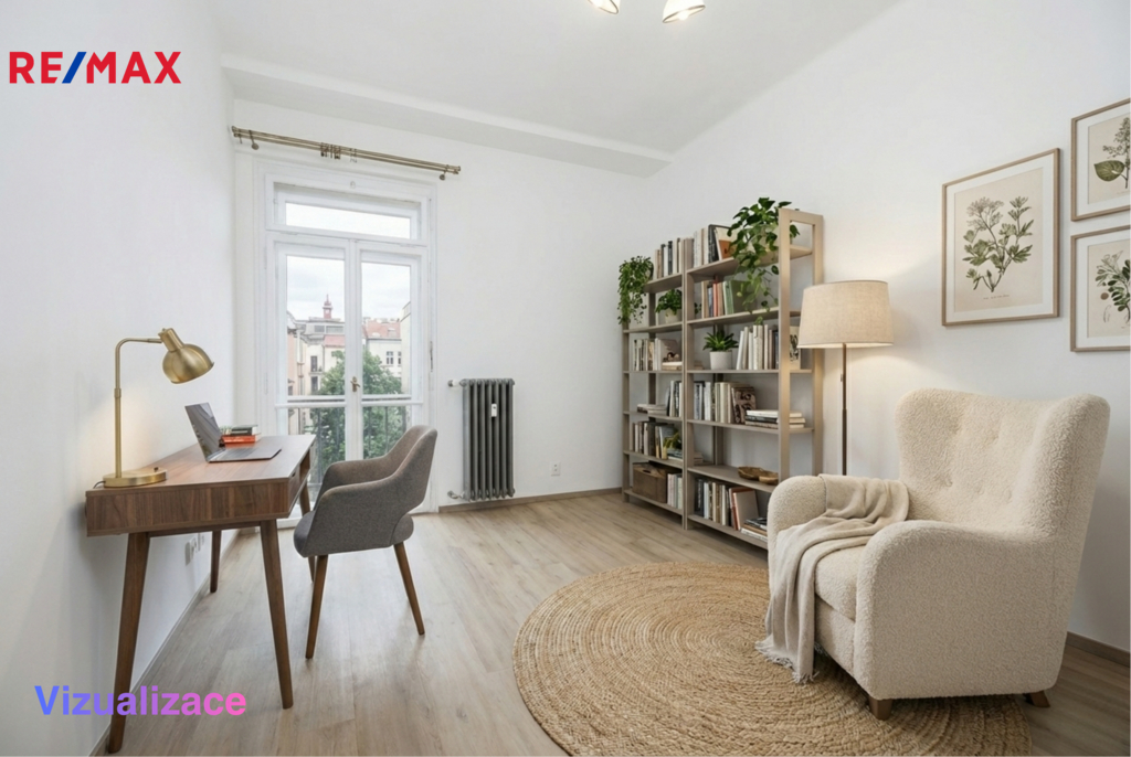 Vizualizace - pokoj s výhledem do ulice Újezd