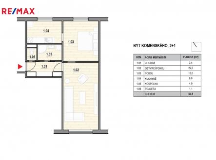 06-pudorys-komenskeho.jpg | Prodej bytu, 2+1, 57 m²
